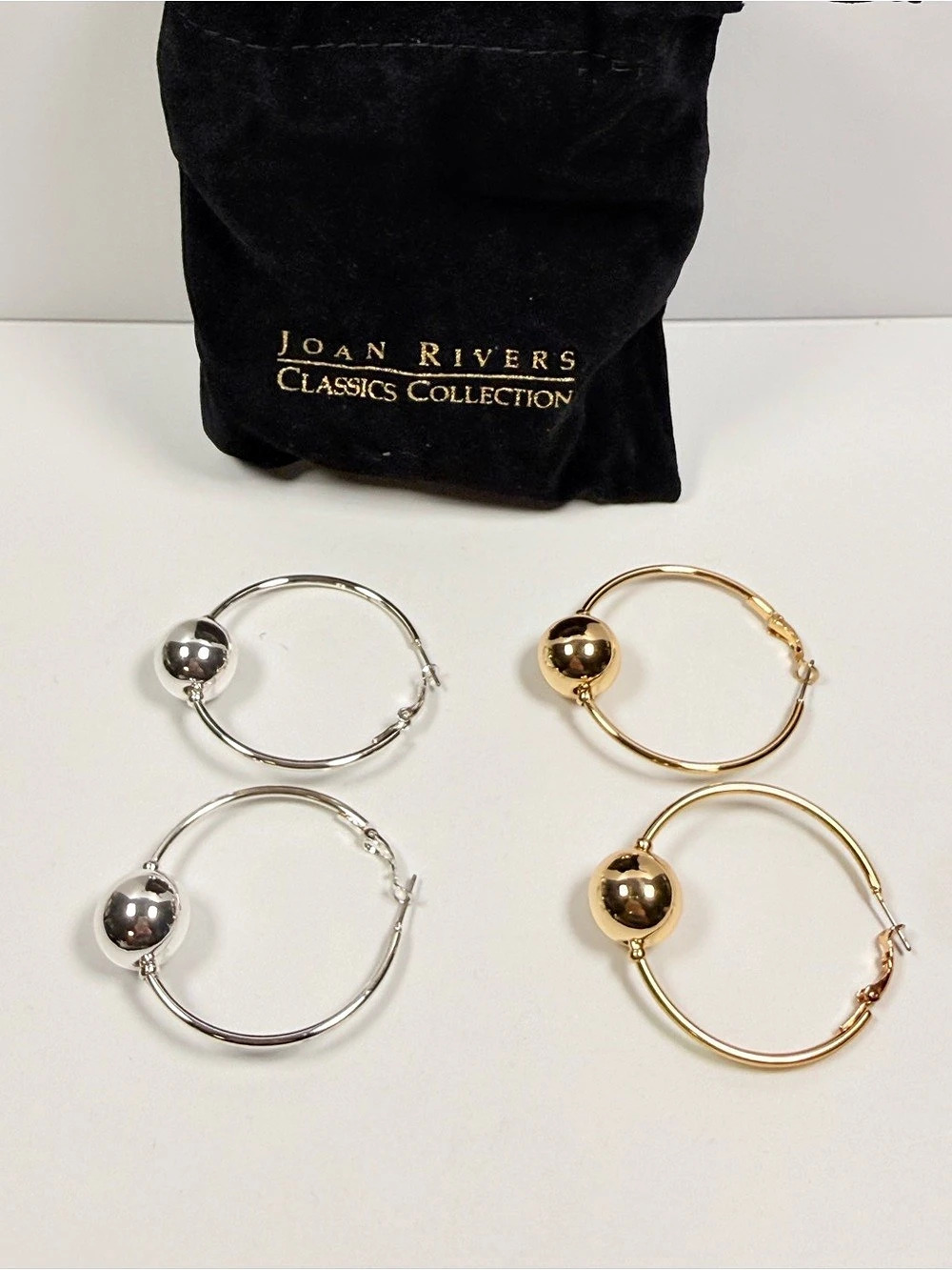 Joan Rivers Classics Collection Set of 2 Hoop Earrings with Polished Ball